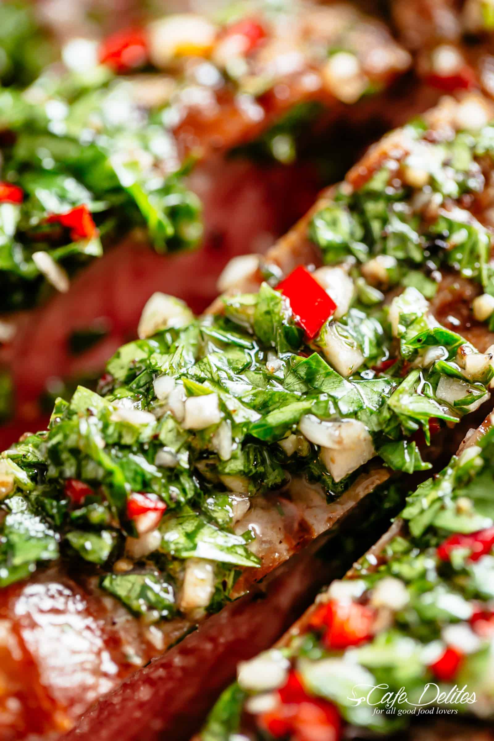 Churrasco Steak with Chimichurri | cafedelites.com A piece of Authentic Chimichurri Steak