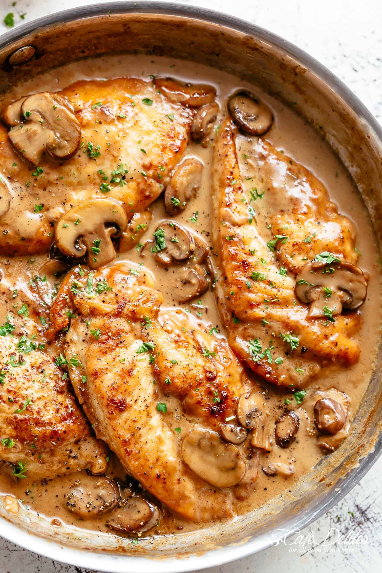 Creamy Chicken with sauce in a pan