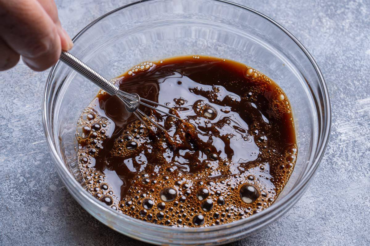 chicken stock, soy sauce, black vinegar, win, dark soy sauce, hoisin, sugar, cornstarch and cornflour