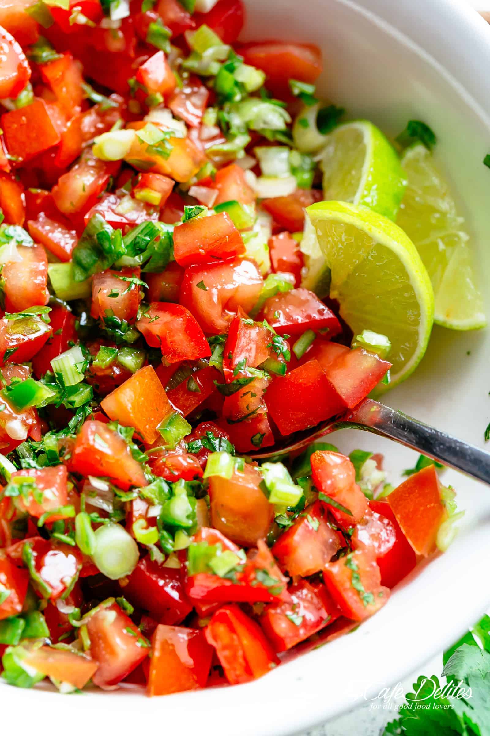 Pico De Gallo recipe | cafedelites.com Pico De Gallo serve tortilla chips to tacos, enchiladas or Carne Asada