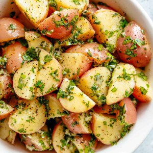 Garlicky Herb Red Potato Salad is ridiculously easy to make and packed with flavor in a bowl