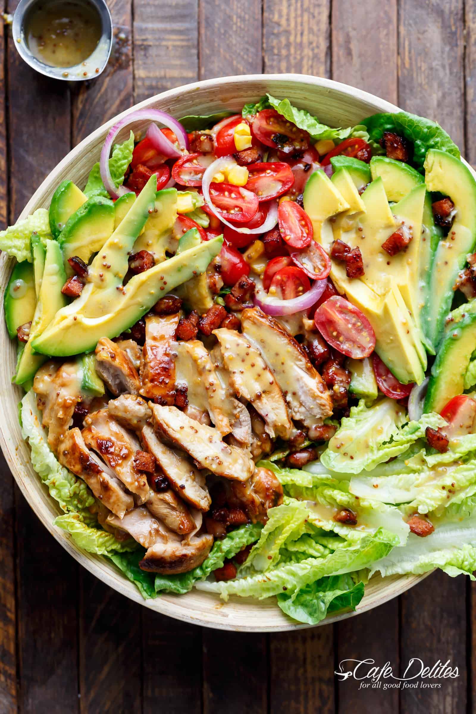 Honey Mustard Chicken Salad With Bacon & Avocado on a plater