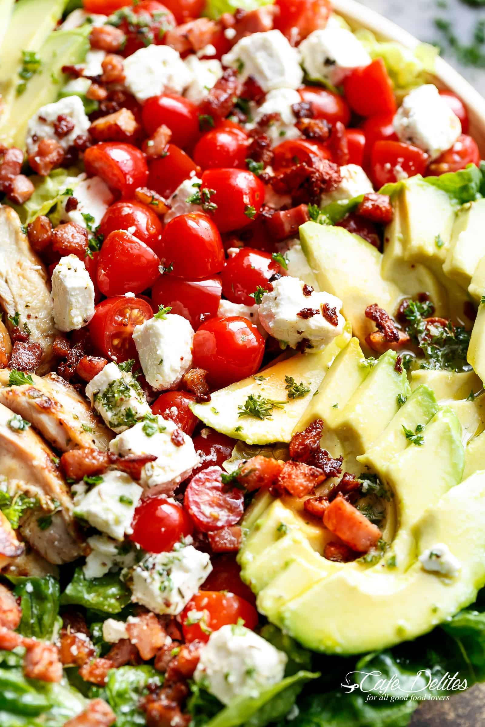 Chicken Salad | cafedelites.com Top vie image of Lemon Herb Avocado Chicken Salad Recipe!