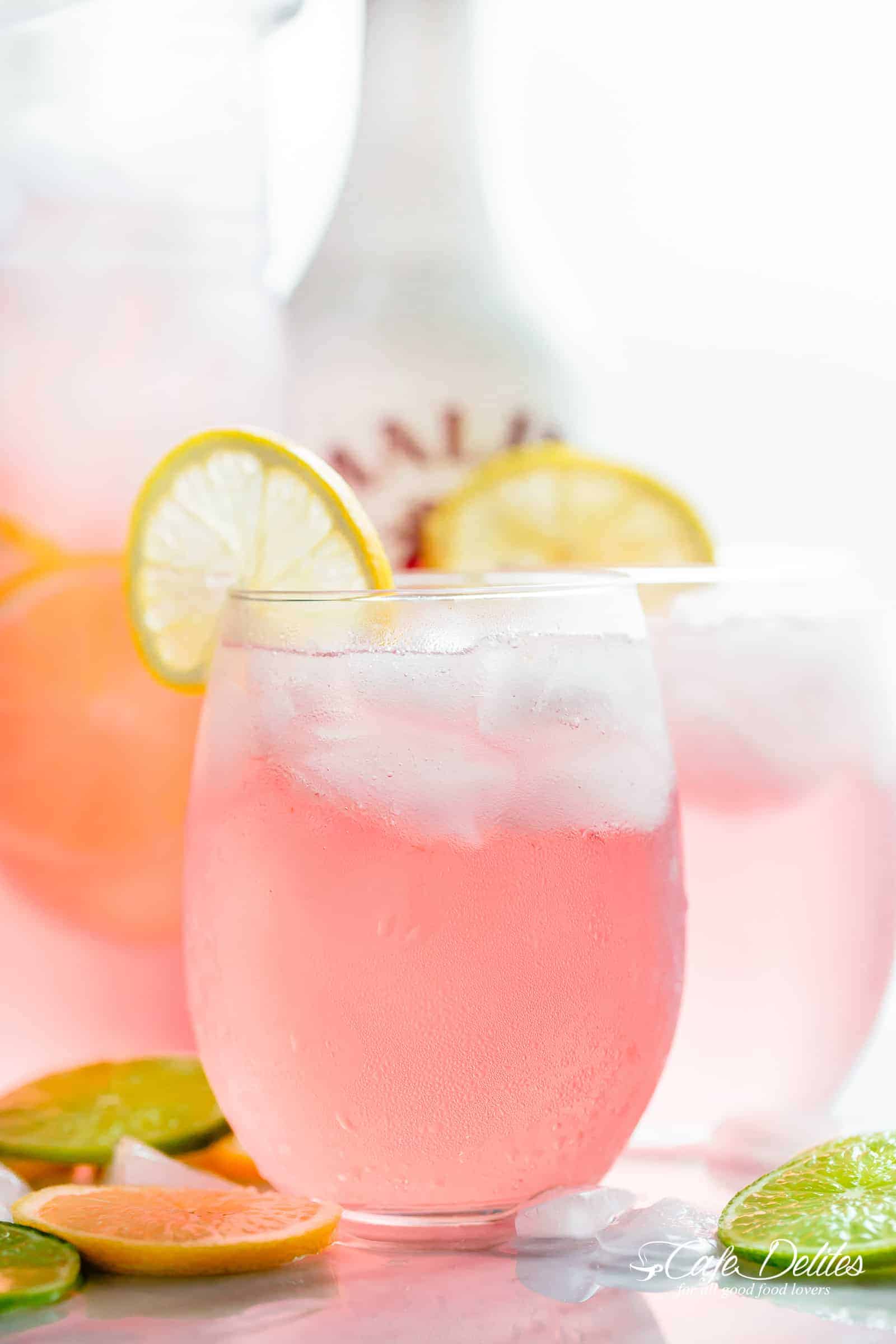 Pink Vodka Lemonade with a splash of Malibu and lime juice to get your party started! Easy to make and refreshing! 