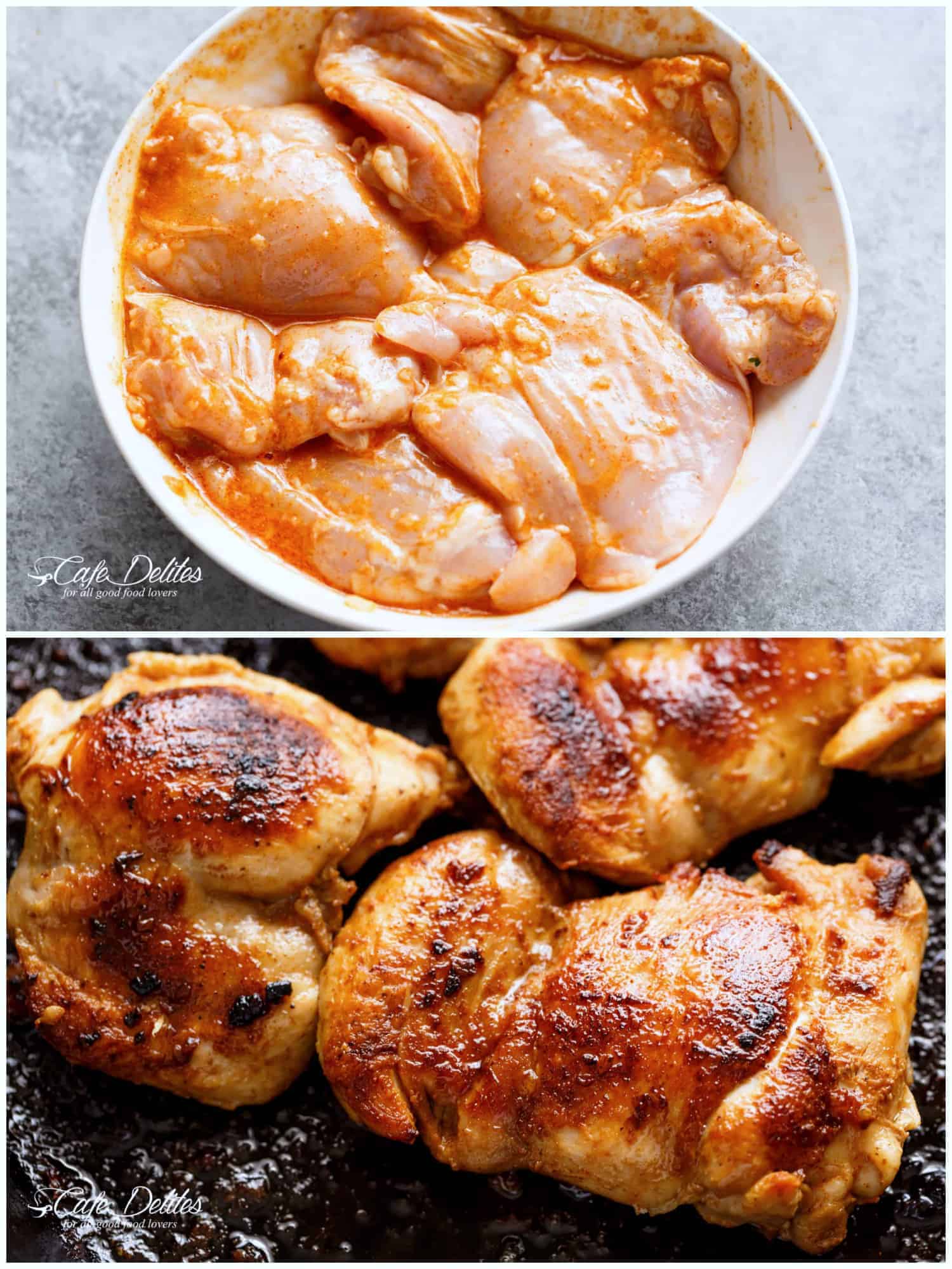 Chicken Burrito Bowl | cafedelites.com Before and after image of Chicken Seasoning for Burrito Bowl