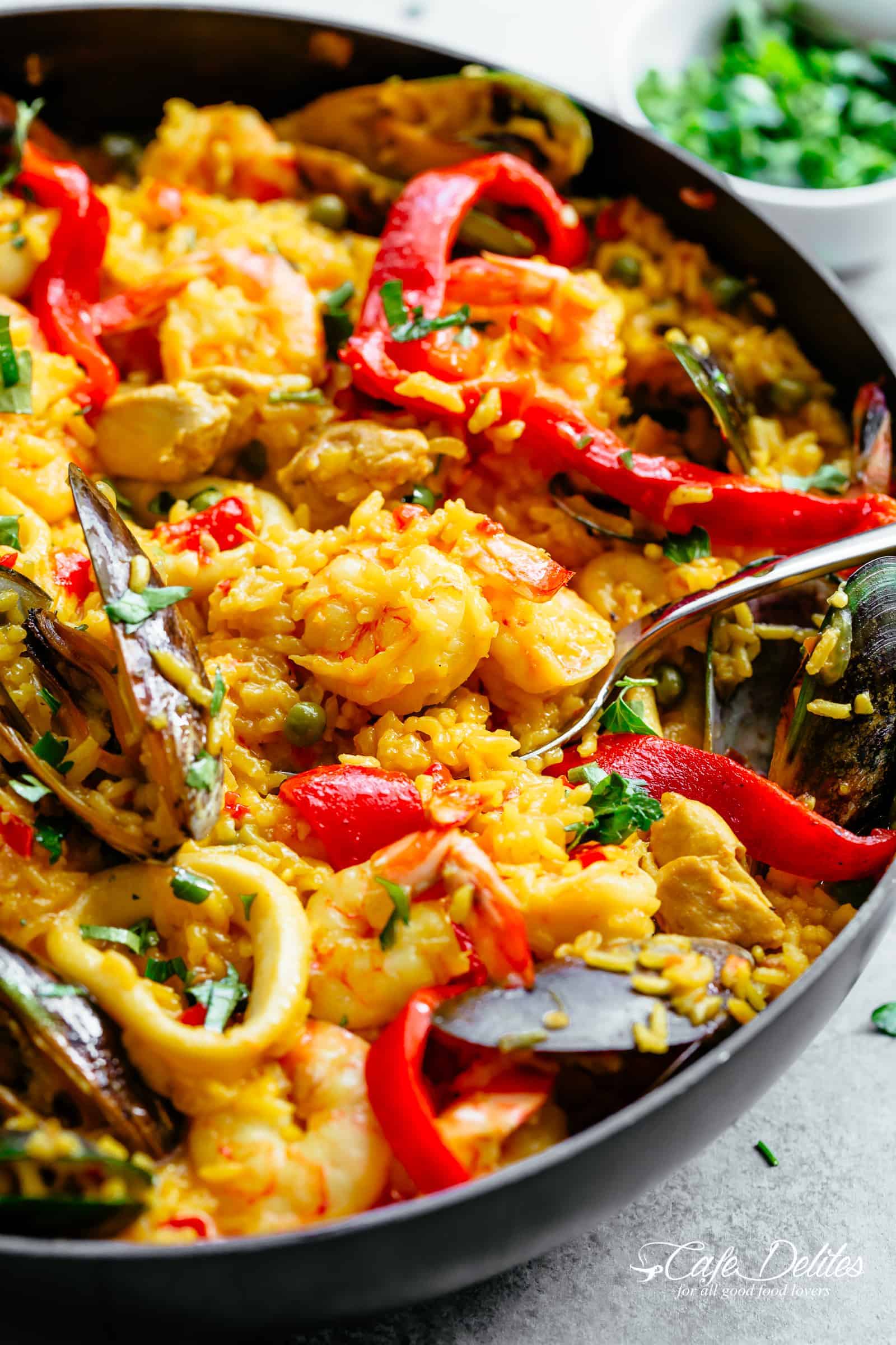 Classic Spanish Paella in a pan
