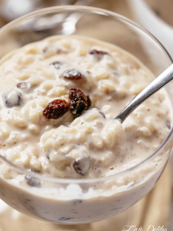 Rice Pudding in a glass bowl