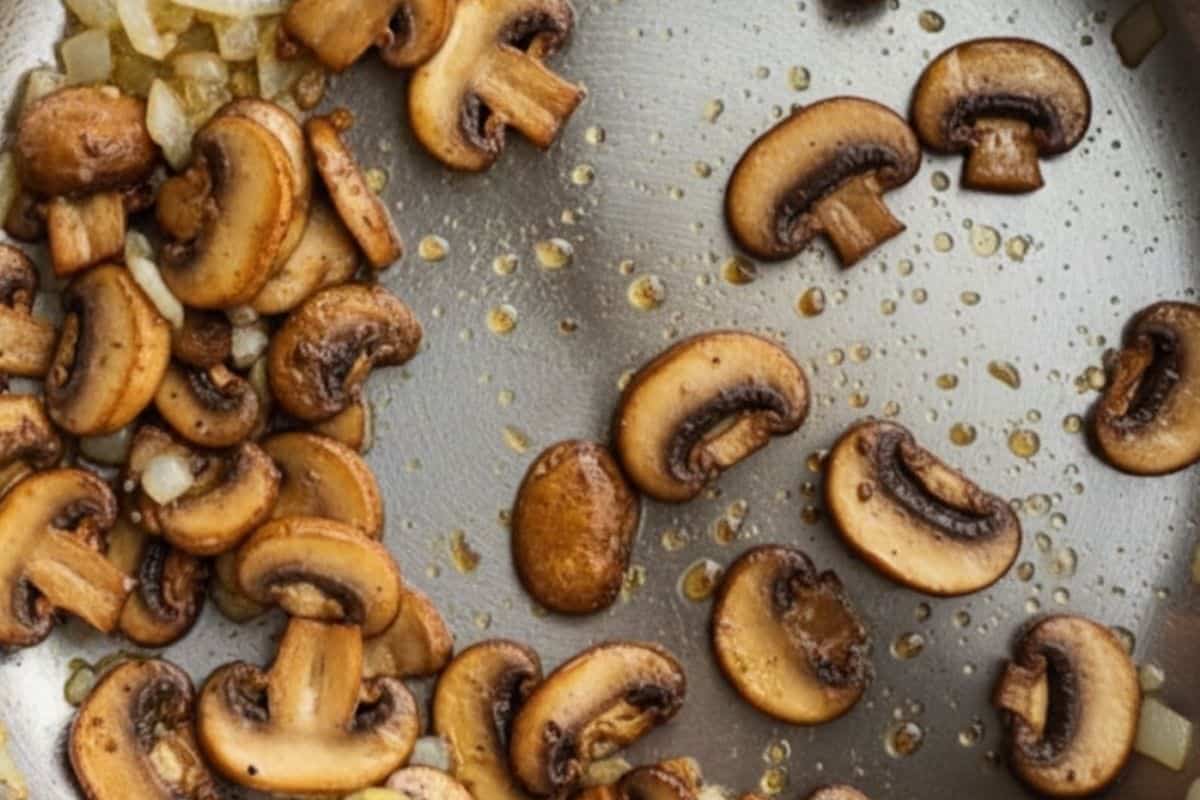 Add mushrooms and fry until browned.