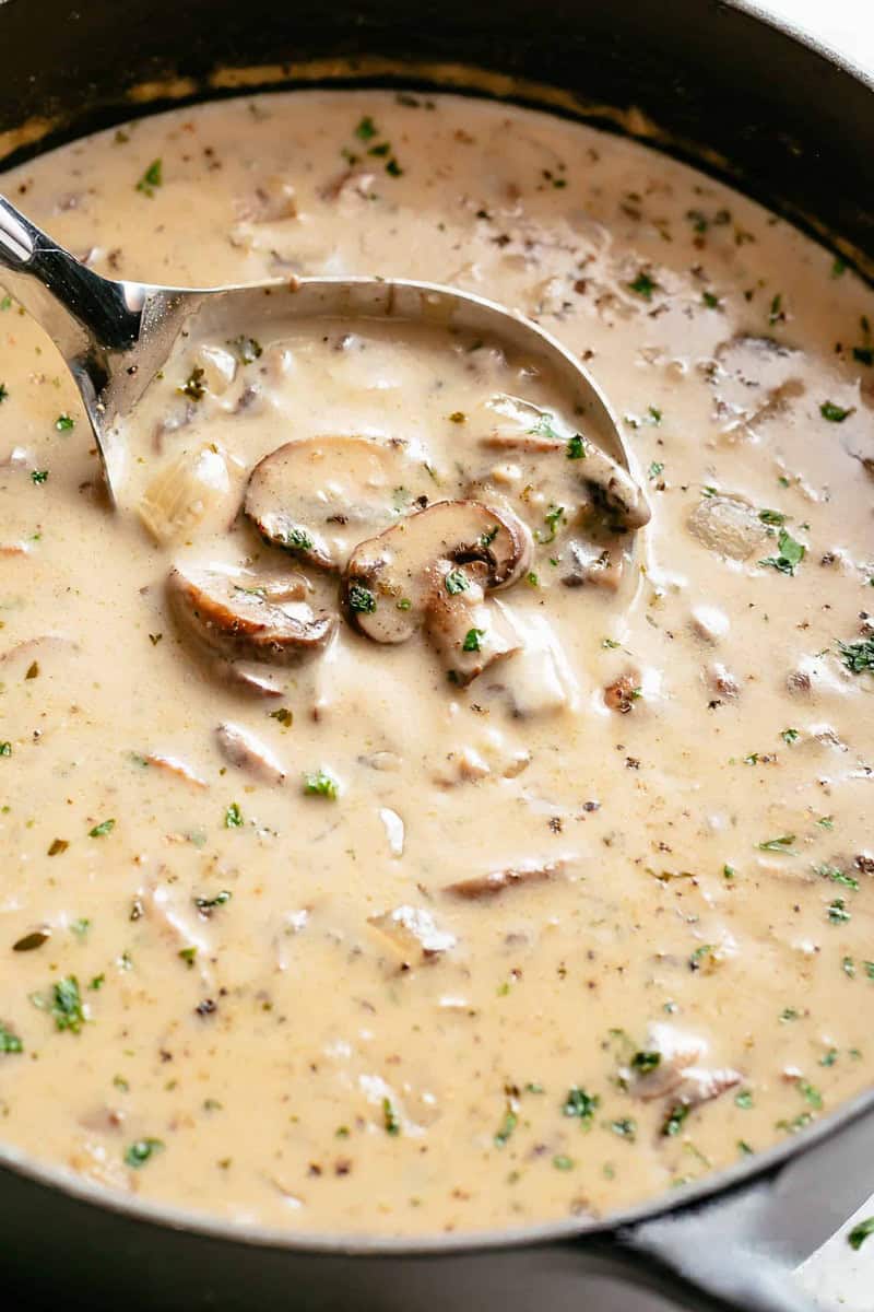 Homemade Cream of Mushroom Soup is full flavored and so easy to make, you won\'t buy soup in a can again!