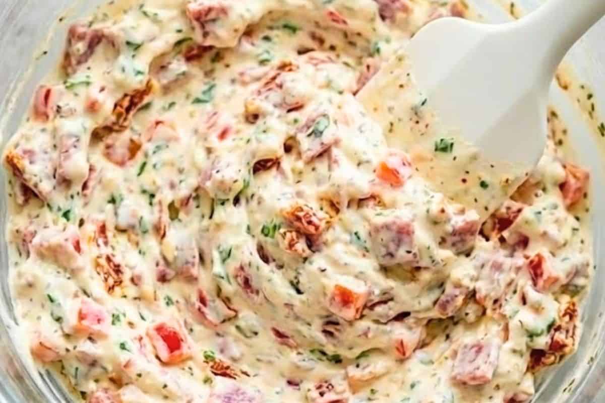 In a large bowl, combine all of the dip ingredients and mix until evenly blended