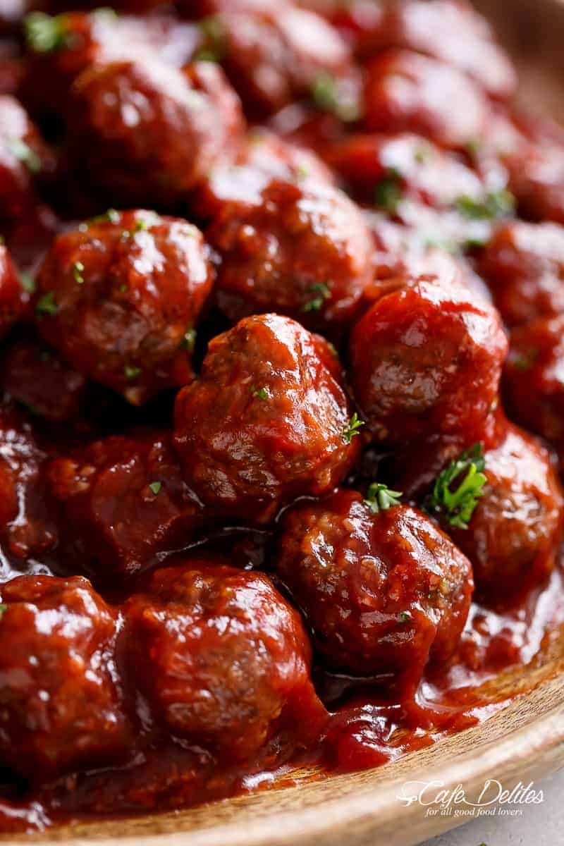 Cocktail meatballs on a platter #cafedelites Zoom in image of Cocktail meatballs