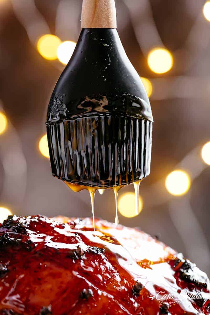 Honey Baked Ham baked in pineapple juice with honey, brown sugar glaze | #cafedelites #hamglaze #honeyglaze Honey Glaze for Baked Ham