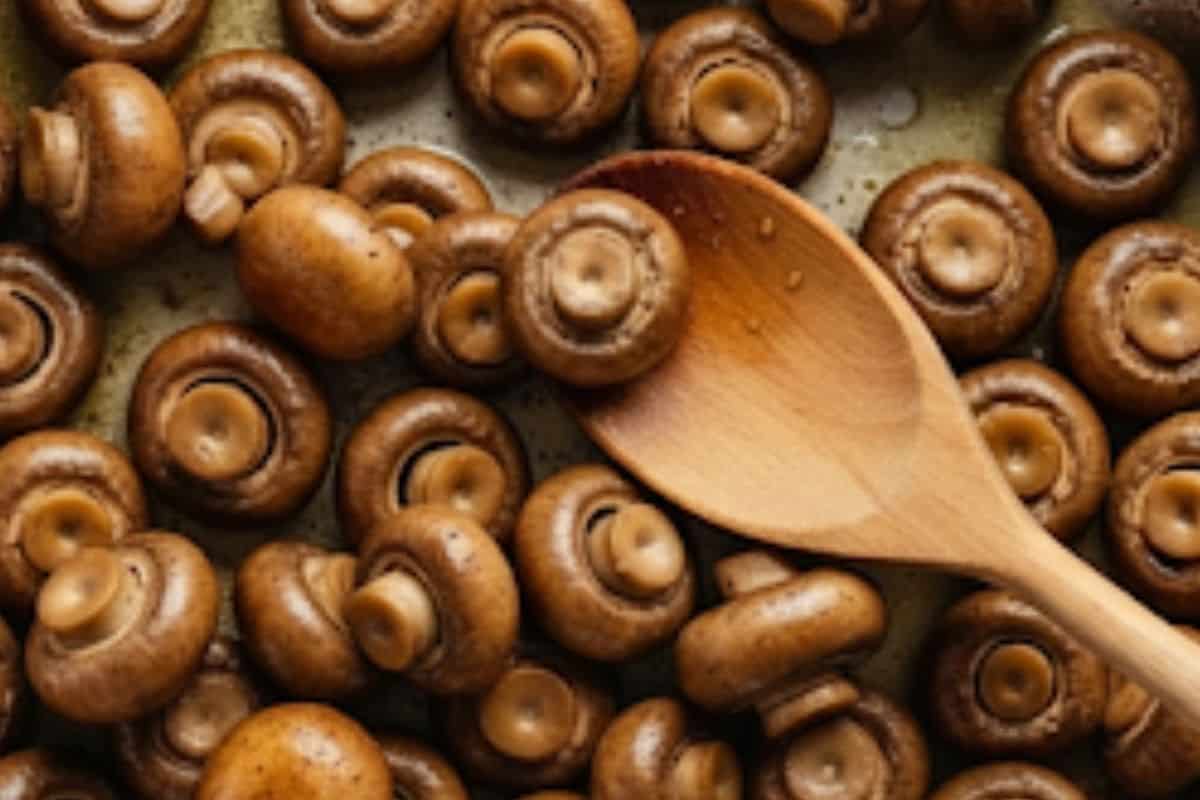 In the same skillet, melt butter and add mushroom and cook for 3 minutes until golden.