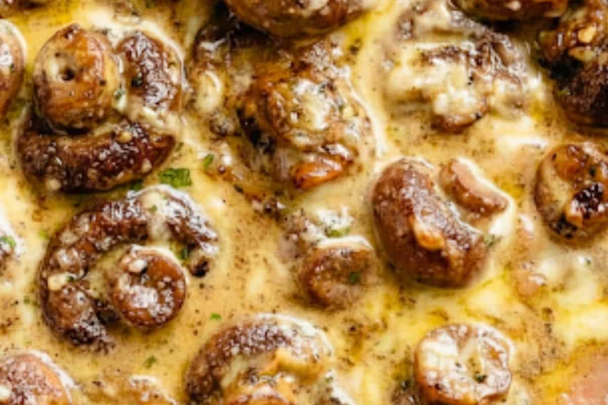 Add in the garlic and cream and the chopped herbs. Gently simmer for 4-5 minutes until the sauce thickens.
