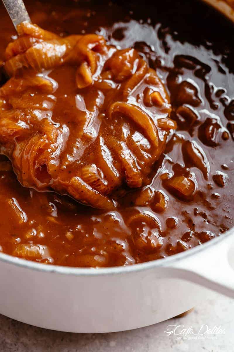 French onion soup #cafedelites #French #onion #soup Ladle of French onion soup