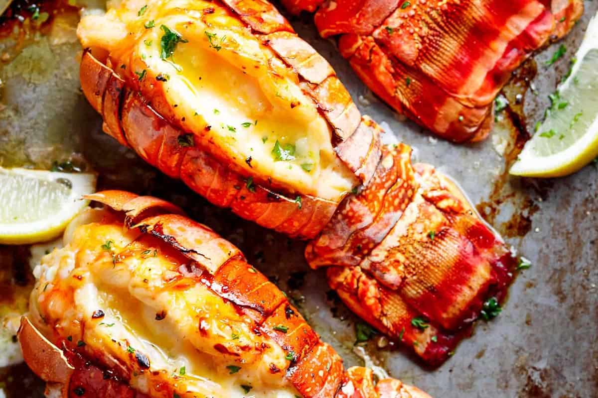 Close-up shot of the Broiled Lobster Tails.