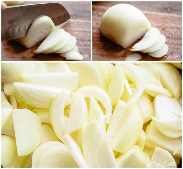 Sliced onions for French onion soup #cafedelites #onions Step by step image of How to cut onions for French onion soup