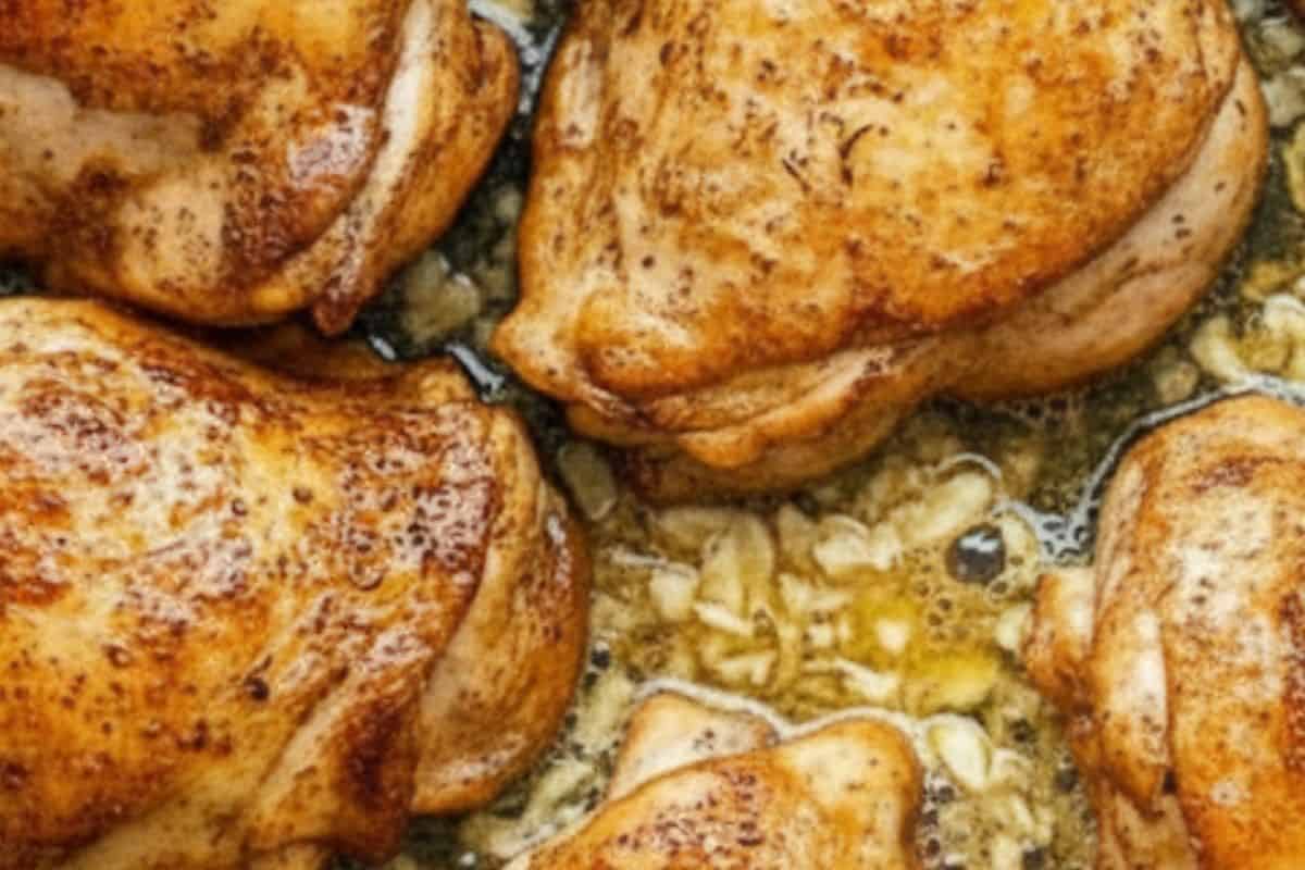 Melt the butter in the pan with the chicken. Stir in the garlic and cook