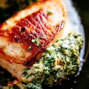Spinach Stuffed Pork Chops on a plate
