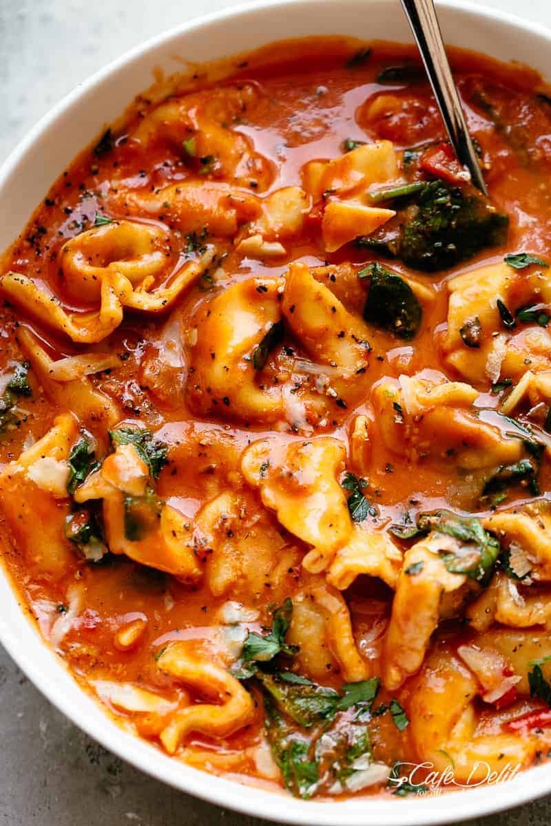 Creamy Tomato Tortellini in a bowl