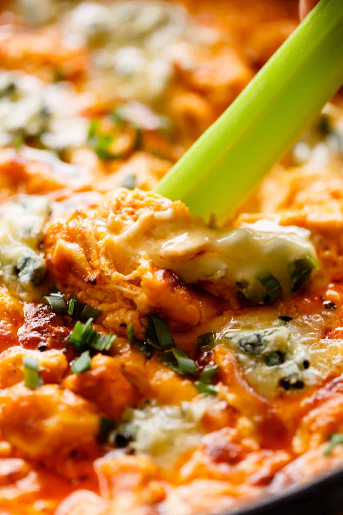 buffalo chicken dip with celery Celery dipped in buffalo chicken dip looks delicious