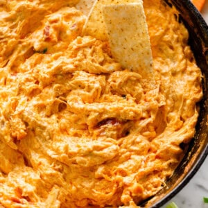 Buffalo Chicken Dip RECIPE with nachos in a bowl