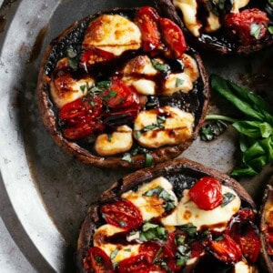 Top view of Caprese Stuffed Portobello Mushrooms