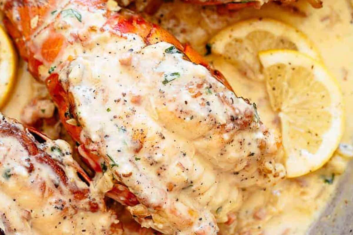 Close-up shot of Creamy Lobster Tails.