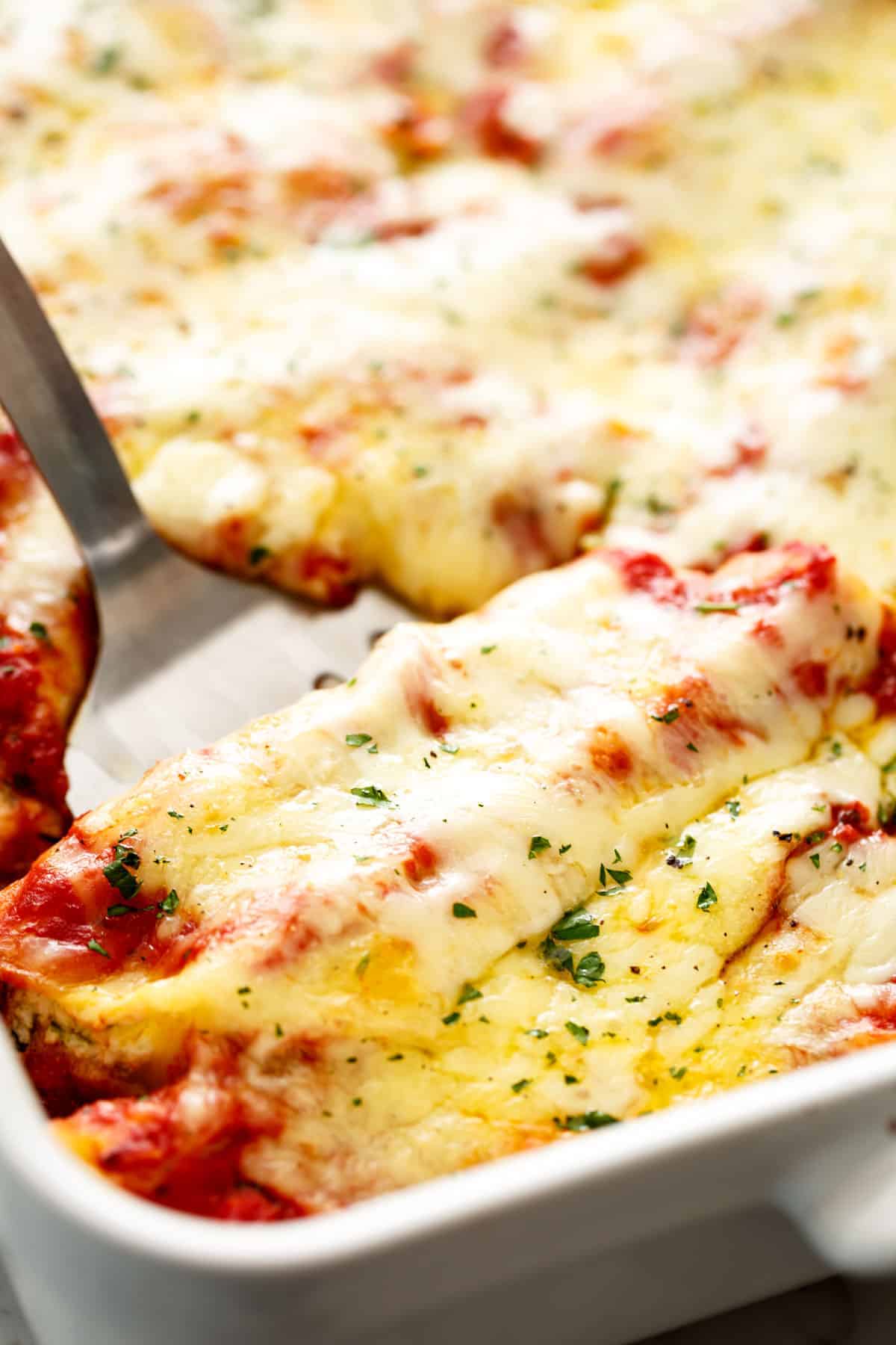 Cheesy Spinach Ricotta Manicotti on a fork