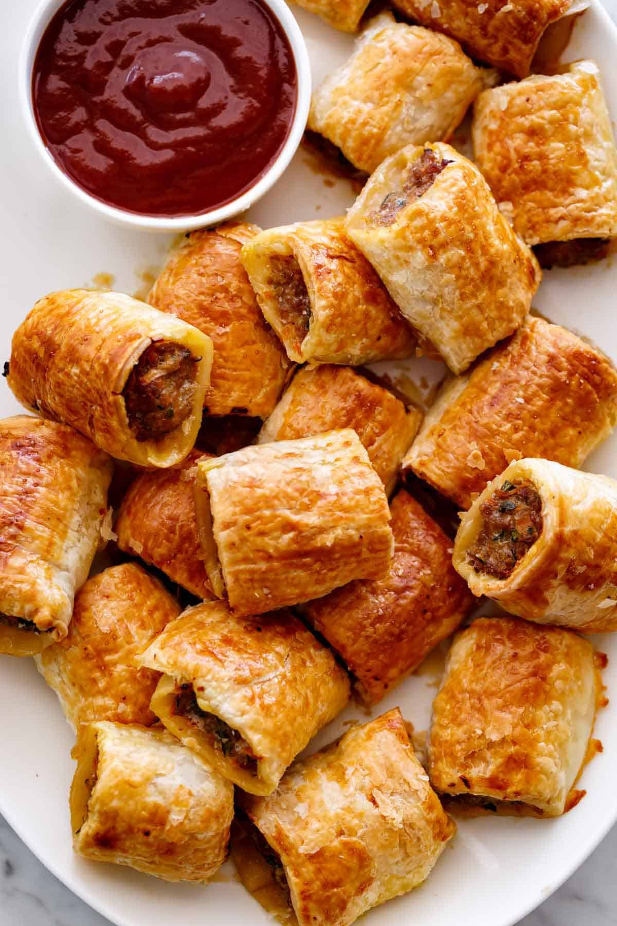 Top view of Sausage Rolls pieces 