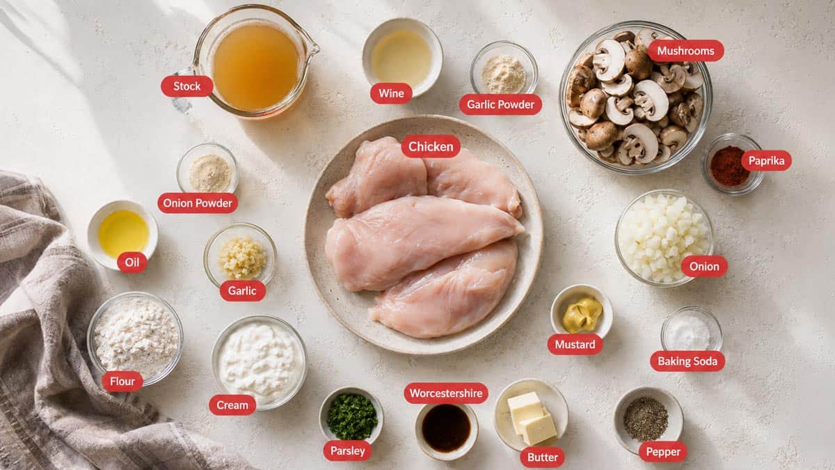 ingredients from a top down angle against a white background.