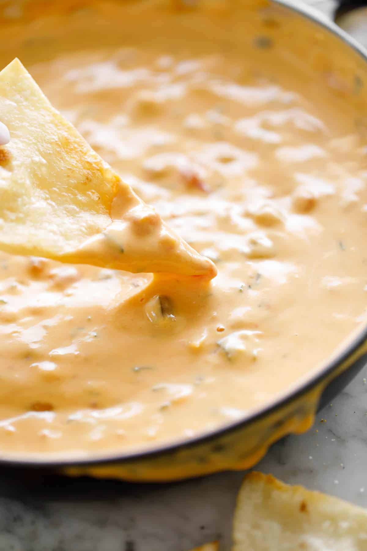 tortilla chips with Queso dip.