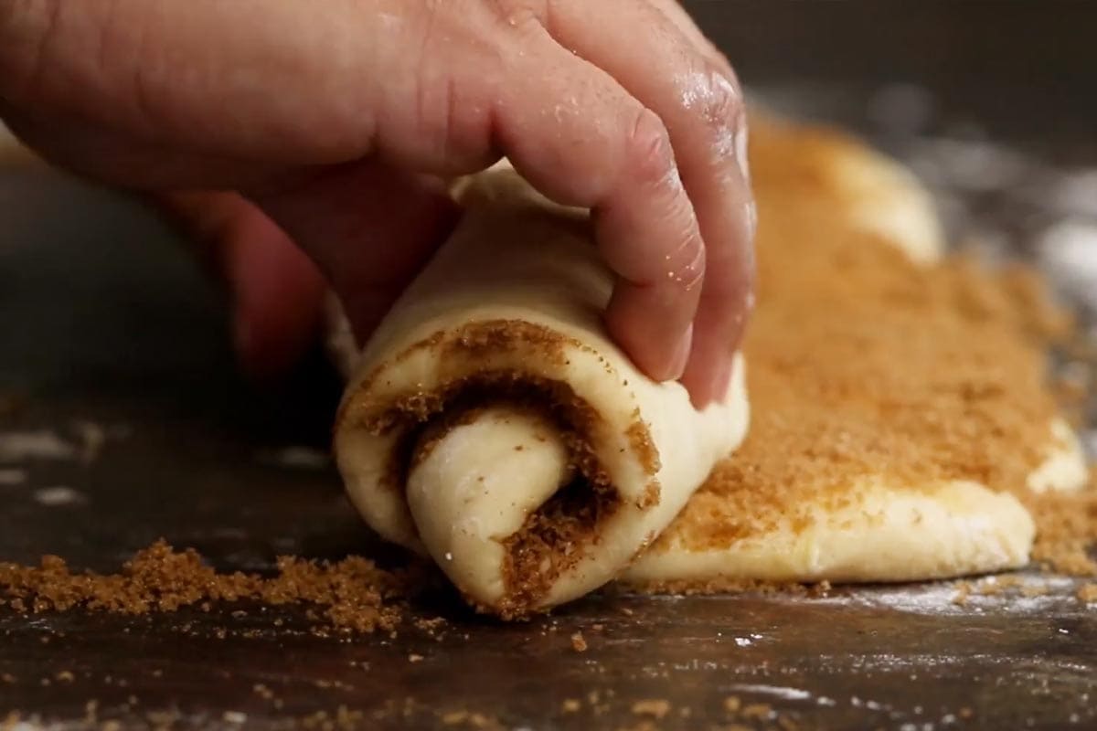 Rolling the dough.