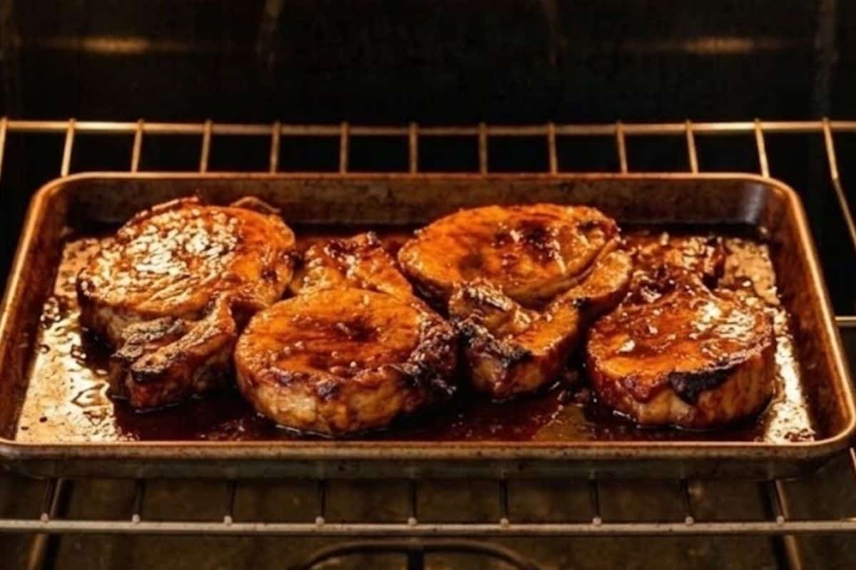 Bake for 15 minutes until the pork begins to cook through