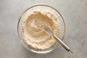 Dry Ingredients for Easy Pancakes in a bowl with a whisk