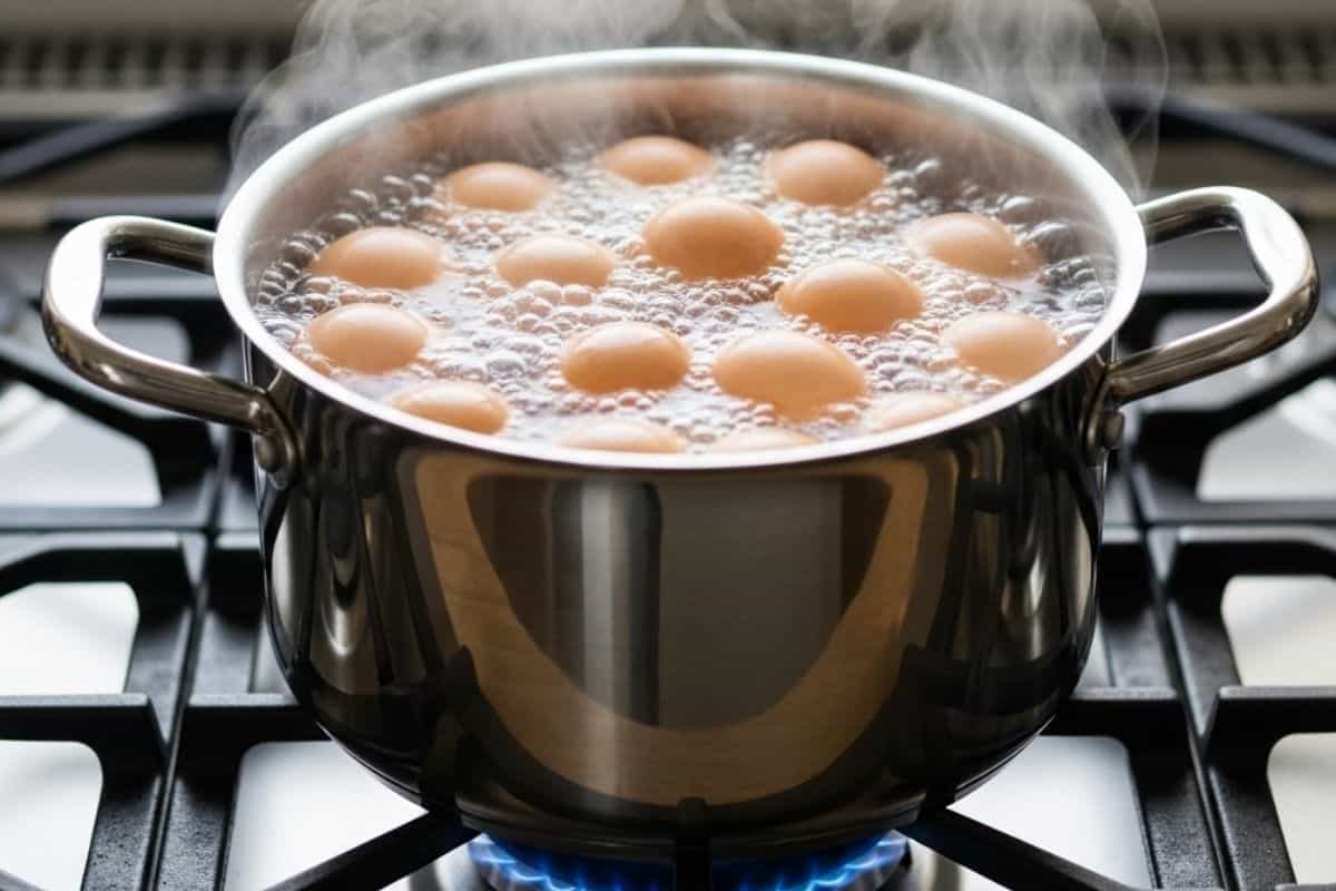 boil the eggs over medium heat in a pot