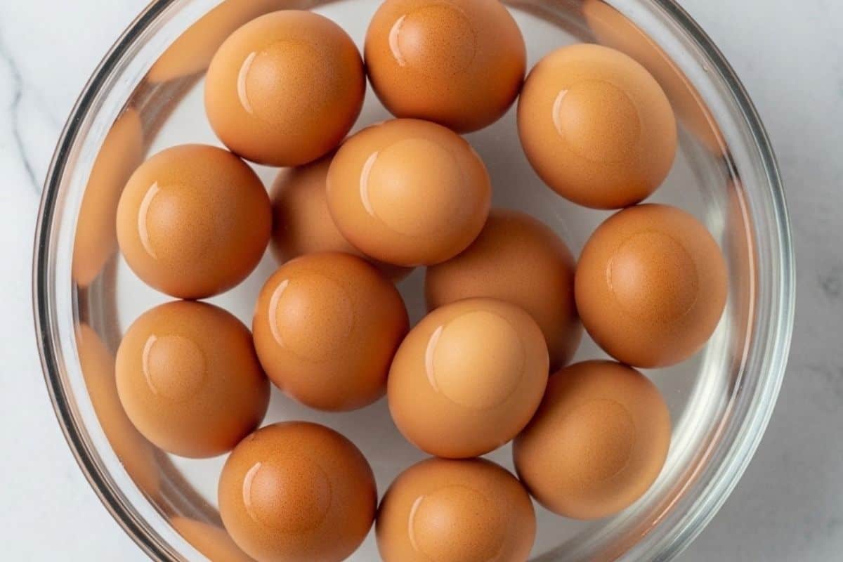transfer the eggs to a bowl filled with cold water
