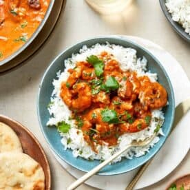 close up of coconut shrimp curry