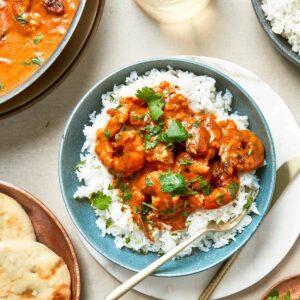 close up of coconut shrimp curry