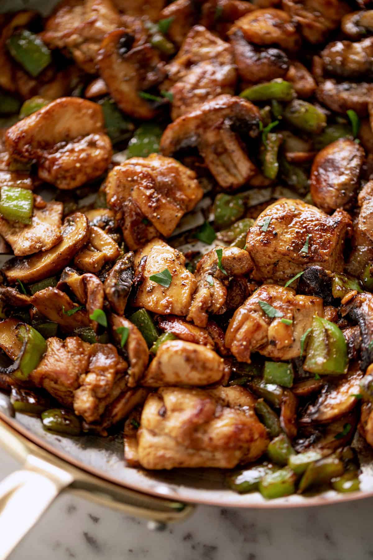 Yummy Garlic Mushroom Chicken Bites cooked in no time at all!