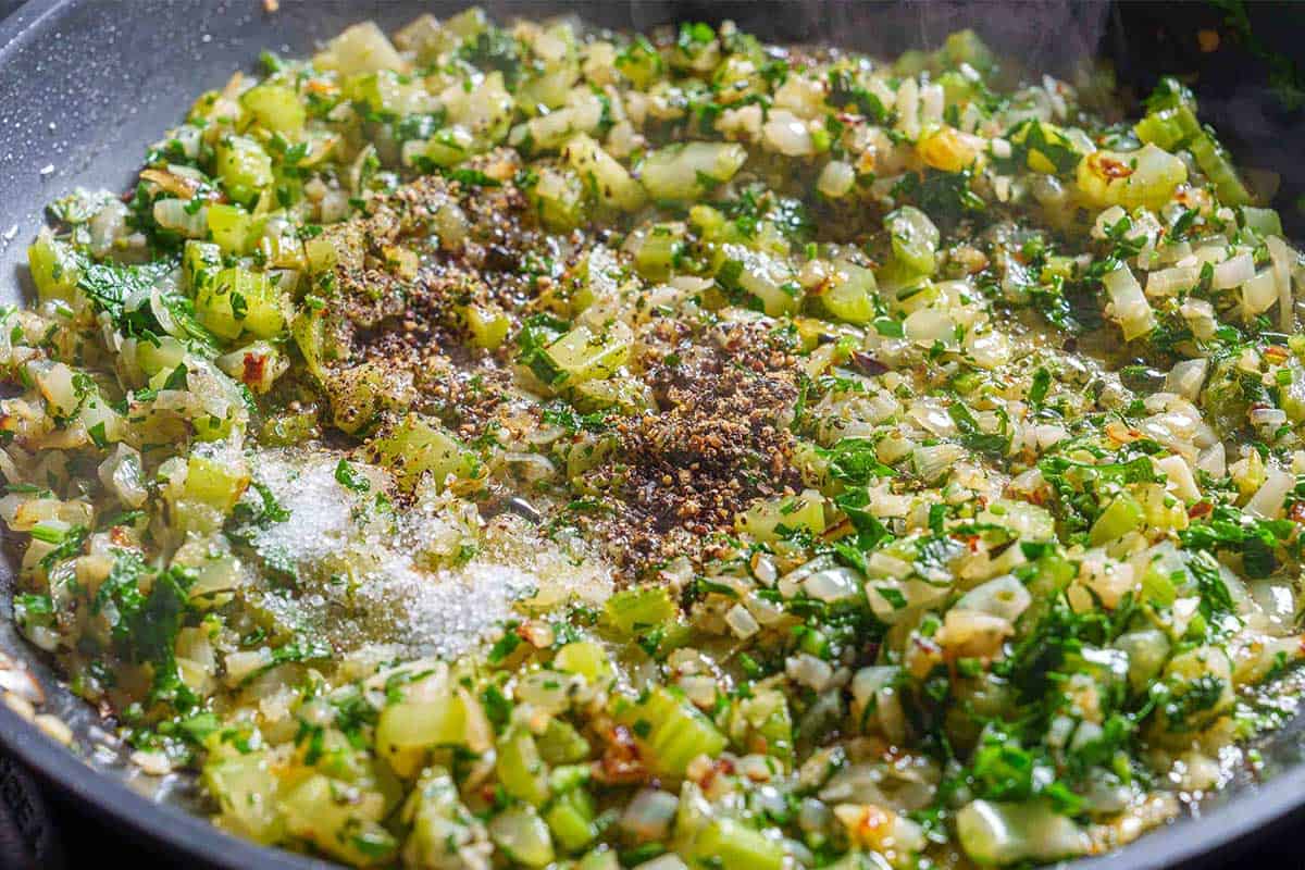 cooking onion celery and garlic