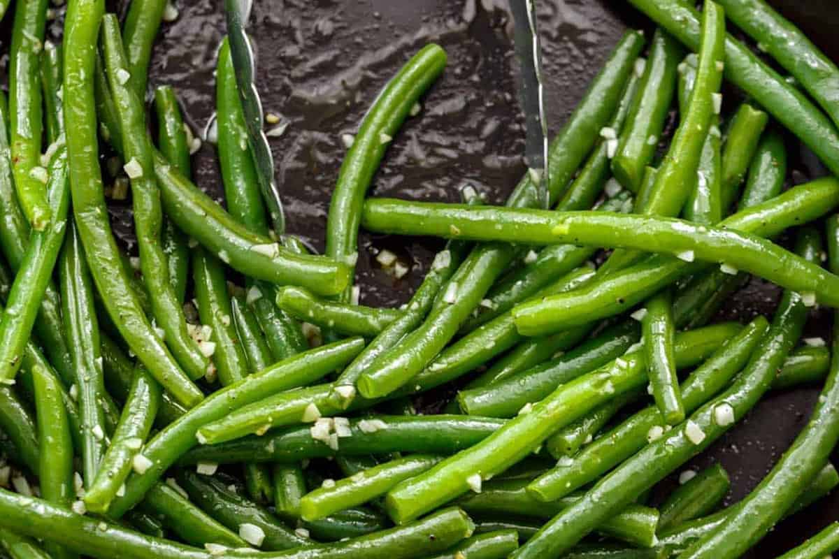 Close-up shot of Buttery Sautéed Green Beans.