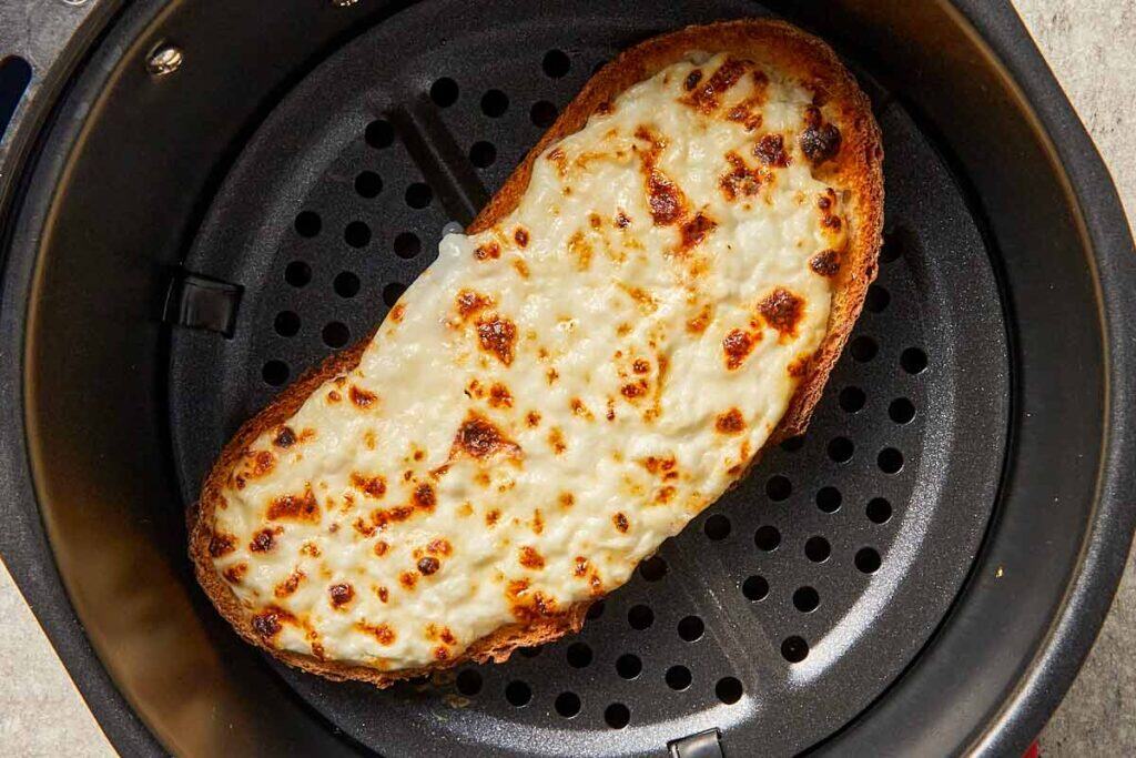 Sourdough toast with cottage cheese cooked in the air fryer until lightly golden.