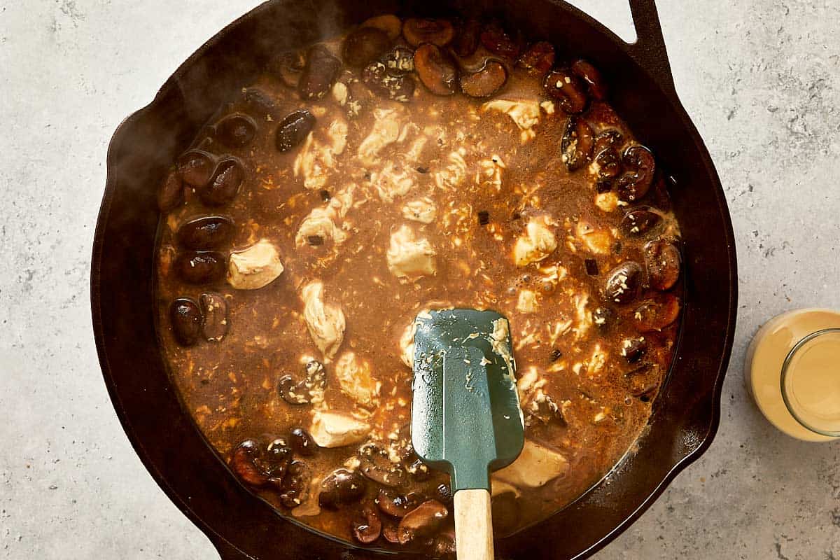 simmering mushroom and evaporated milk