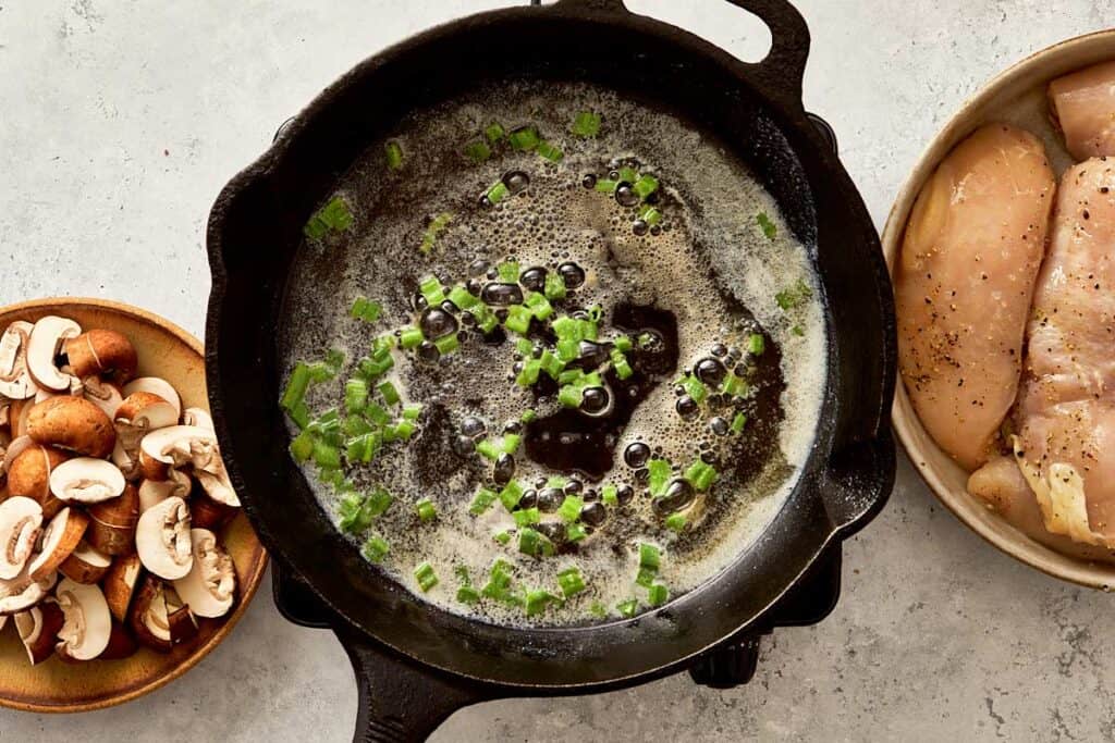 pan with butter and shallots