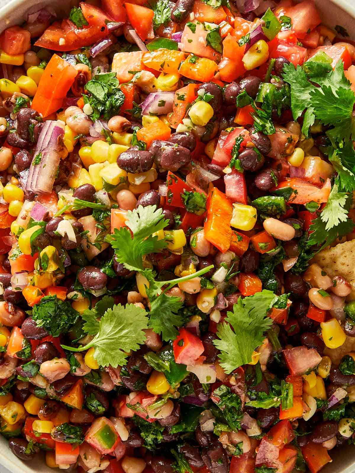 close up black and pea salad