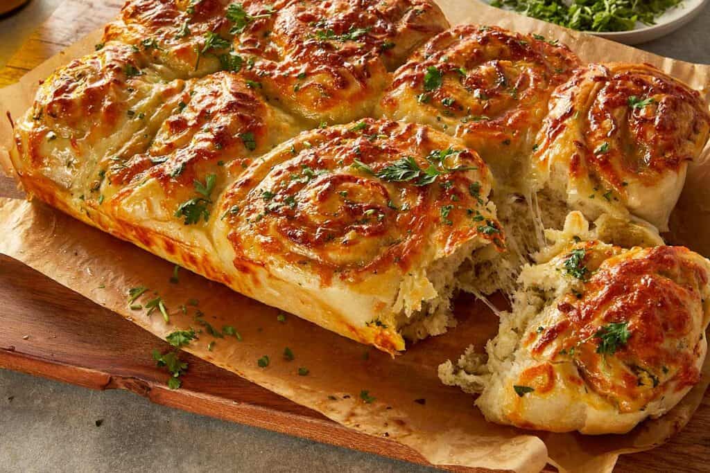 pulling apart garlic bread rolls