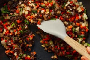 aromatics cooked in a pan