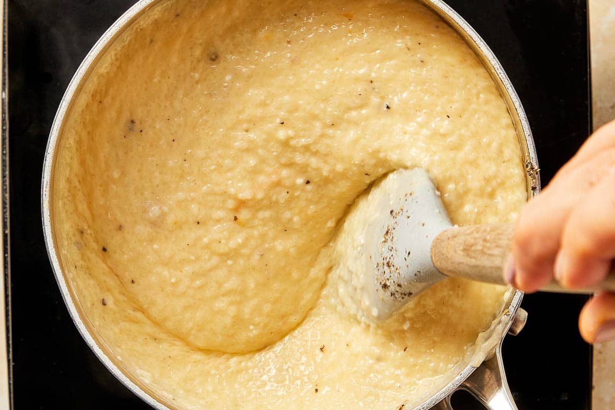 Grits being mixed