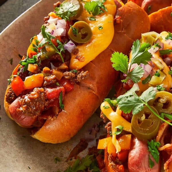Close Up of Chili Dogs